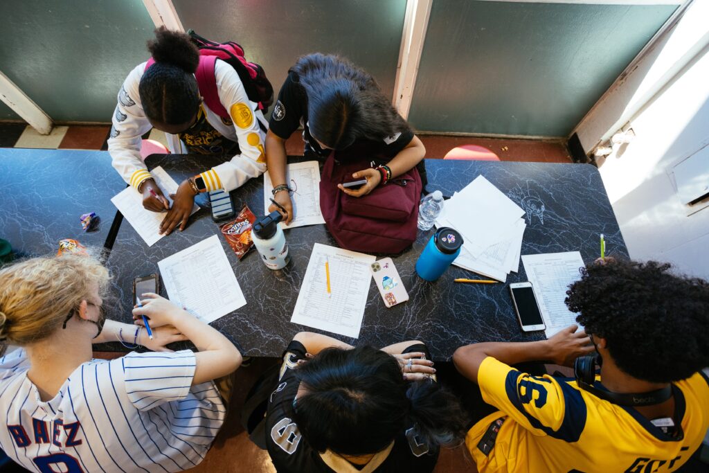students studying together and taking notes